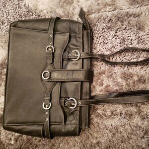 Siamod Briefcase Shoulder/Hand Bag Black Leather